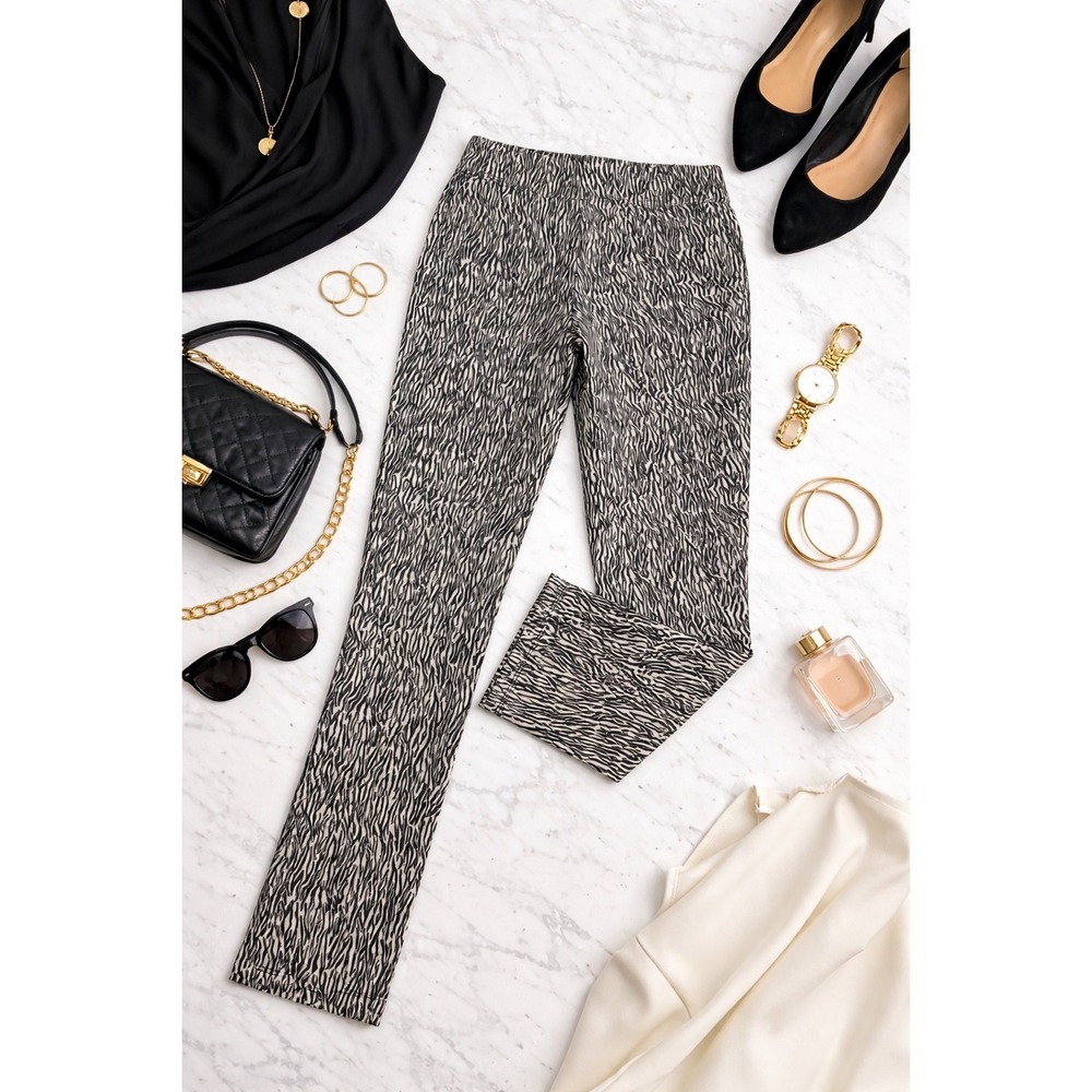 Ultra‎ Knit Black White Zebra Animal Print 4-Way Stretch Slim Leg Pants Womens